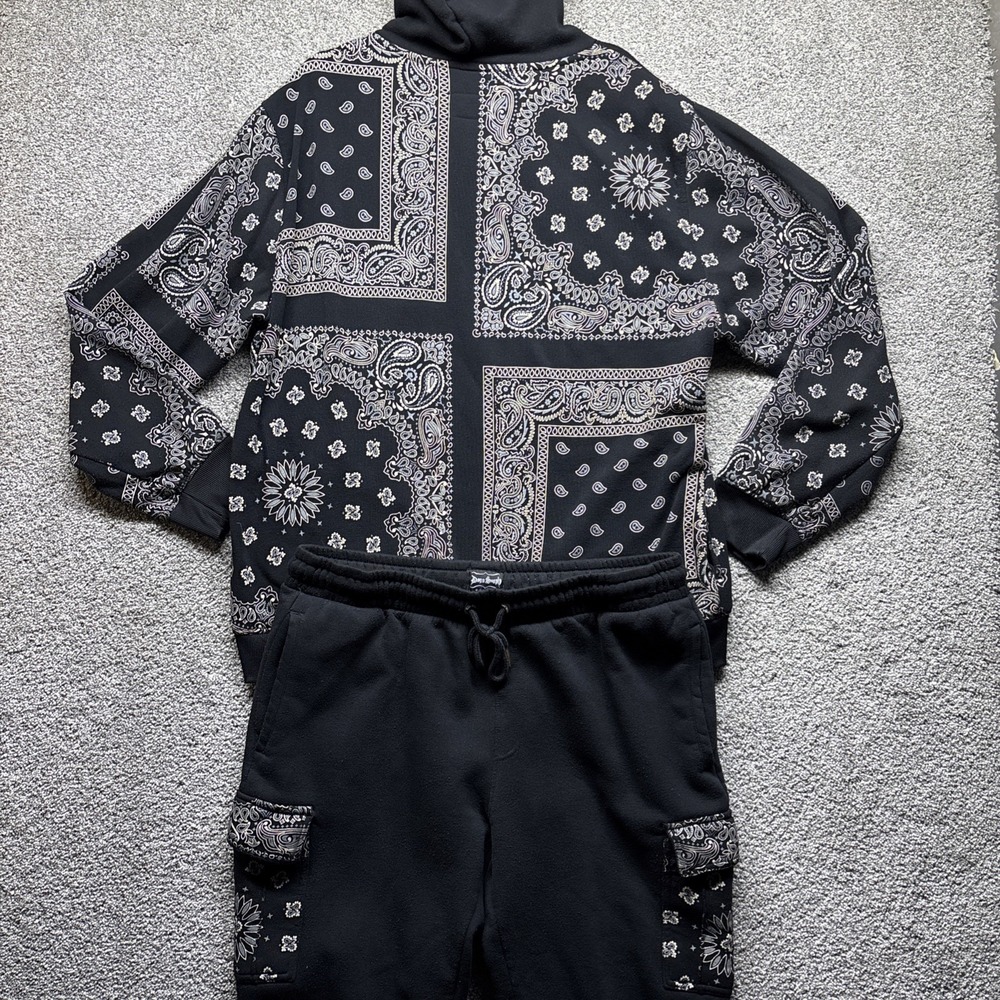 Snoop‎ Dogg - Dogg Supply Black Track Suit Paisley Pants XL & Hoodie Mens 2XL